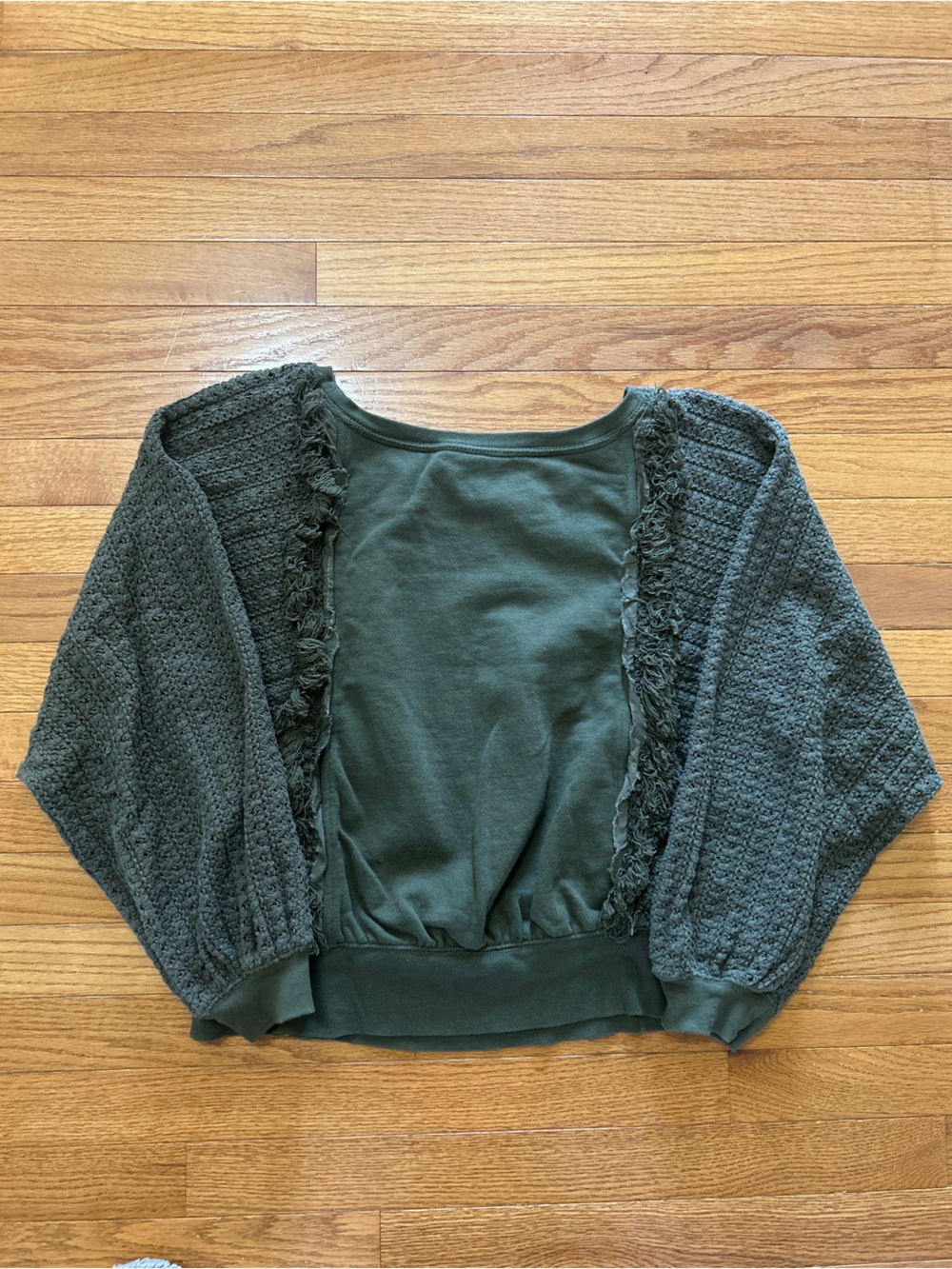 Free people Sweater Women’s size S Army Green Fringe Pullover Cotton Long Sleeve - Picture 8 of 9